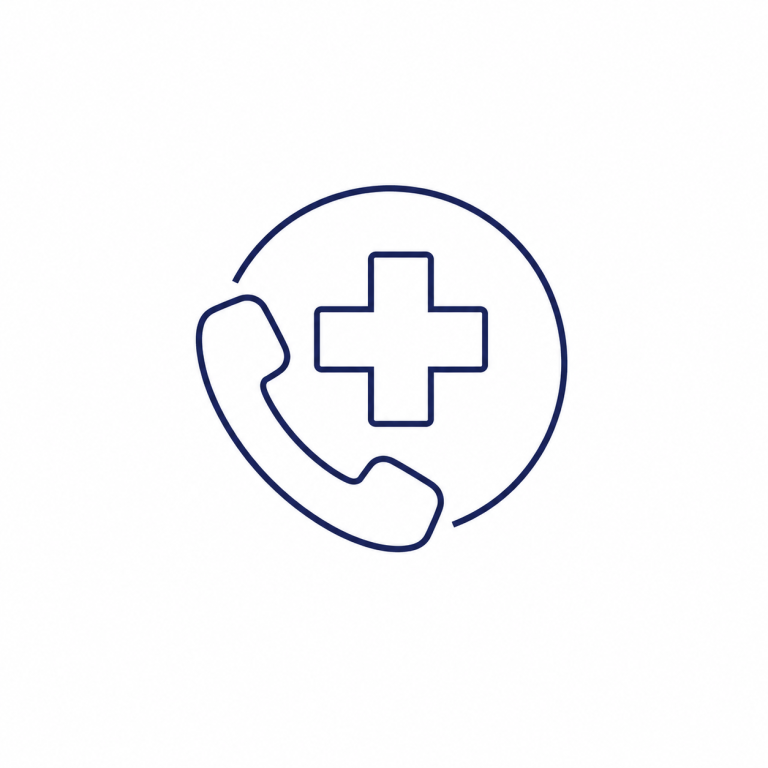 24/7 Notdienst der Pferdeklinik Pill Symbol für den 24/7-Notdienst der Pferdeklinik Pill mit Telefonhörer und medizinischem Kreuz